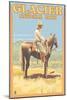 Cowboy on Horseback, Glacier National Park, Montana-Lantern Press-Mounted Art Print