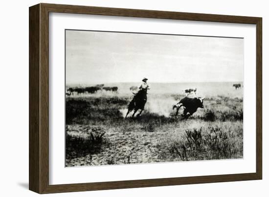 Cowboy on Horseback Lassooing a Calf-L.a. Huffman-Framed Giclee Print