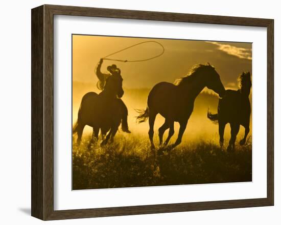 Cowboy on Horseback, Ponderosa Ranch, Seneca, Oregon, USA-Wendy Kaveney-Framed Photographic Print