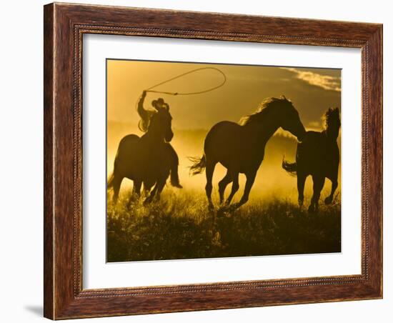 Cowboy on Horseback, Ponderosa Ranch, Seneca, Oregon, USA-Wendy Kaveney-Framed Photographic Print