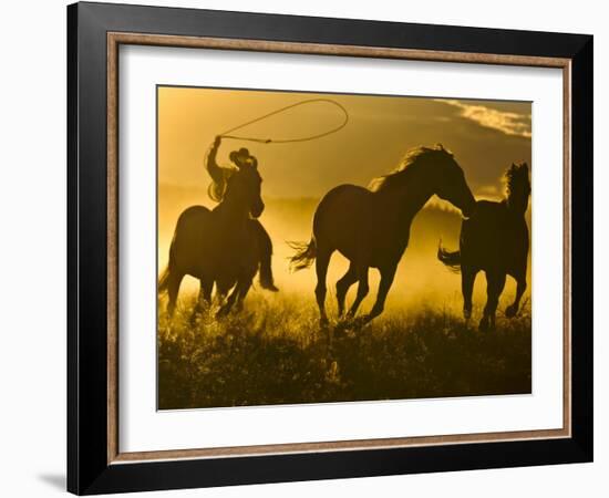 Cowboy on Horseback, Ponderosa Ranch, Seneca, Oregon, USA-Wendy Kaveney-Framed Photographic Print