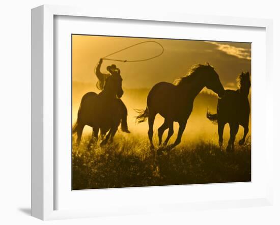 Cowboy on Horseback, Ponderosa Ranch, Seneca, Oregon, USA-Wendy Kaveney-Framed Photographic Print