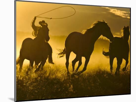 Cowboy on Horseback, Ponderosa Ranch, Seneca, Oregon, USA-Wendy Kaveney-Mounted Photographic Print