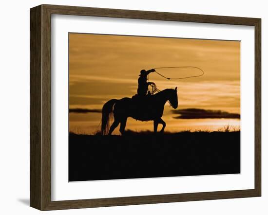 Cowboy on Horses on Hideout Ranch, Shell, Wyoming, USA-Joe Restuccia III-Framed Photographic Print