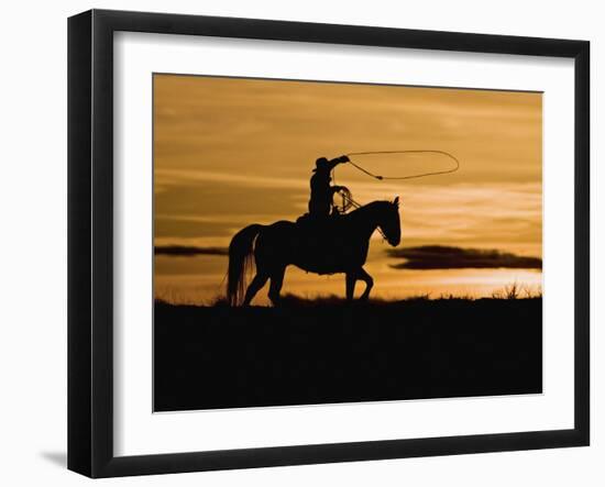 Cowboy on Horses on Hideout Ranch, Shell, Wyoming, USA-Joe Restuccia III-Framed Photographic Print