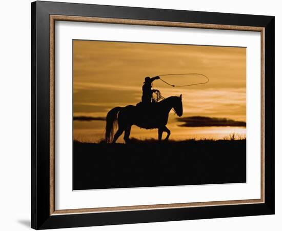 Cowboy on Horses on Hideout Ranch, Shell, Wyoming, USA-Joe Restuccia III-Framed Photographic Print