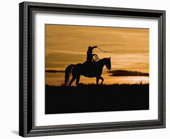 Cowboy on Horses on Hideout Ranch, Shell, Wyoming, USA-Joe Restuccia III-Framed Photographic Print