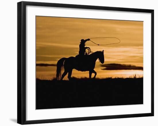 Cowboy on Horses on Hideout Ranch, Shell, Wyoming, USA-Joe Restuccia III-Framed Photographic Print