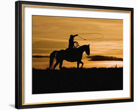 Cowboy on Horses on Hideout Ranch, Shell, Wyoming, USA-Joe Restuccia III-Framed Photographic Print