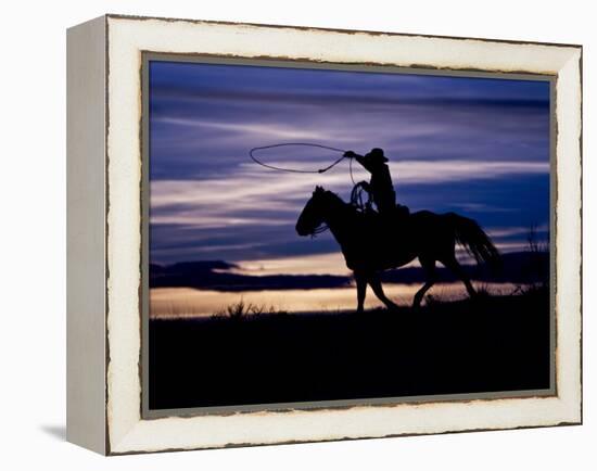 Cowboy on Horses on Hideout Ranch, Shell, Wyoming, USA-Joe Restuccia III-Framed Premier Image Canvas