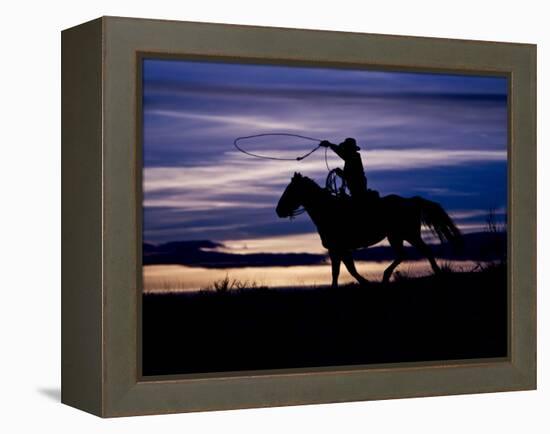 Cowboy on Horses on Hideout Ranch, Shell, Wyoming, USA-Joe Restuccia III-Framed Premier Image Canvas