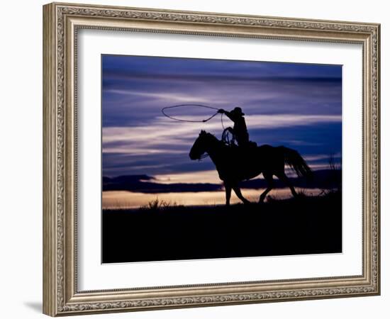 Cowboy on Horses on Hideout Ranch, Shell, Wyoming, USA-Joe Restuccia III-Framed Photographic Print