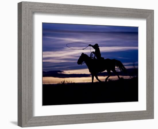 Cowboy on Horses on Hideout Ranch, Shell, Wyoming, USA-Joe Restuccia III-Framed Photographic Print