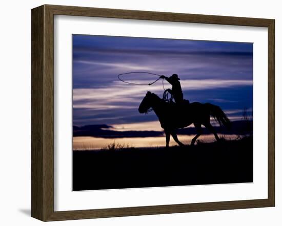 Cowboy on Horses on Hideout Ranch, Shell, Wyoming, USA-Joe Restuccia III-Framed Photographic Print