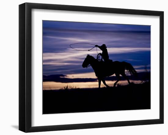 Cowboy on Horses on Hideout Ranch, Shell, Wyoming, USA-Joe Restuccia III-Framed Photographic Print