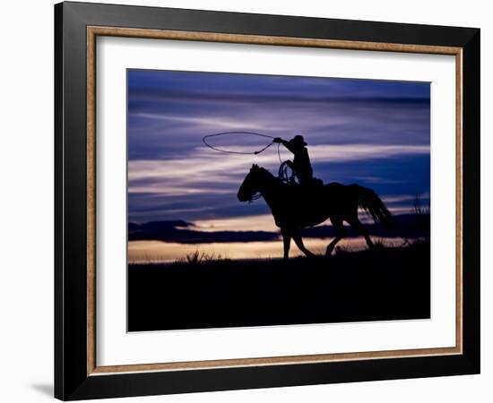 Cowboy on Horses on Hideout Ranch, Shell, Wyoming, USA-Joe Restuccia III-Framed Photographic Print