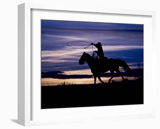 Cowboy on Horses on Hideout Ranch, Shell, Wyoming, USA-Joe Restuccia III-Framed Photographic Print