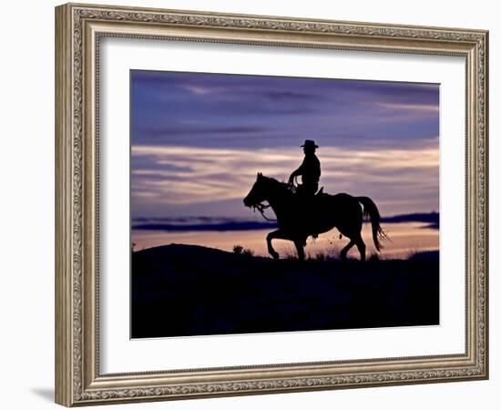 Cowboy on Horses on Hideout Ranch, Shell, Wyoming, USA-Joe Restuccia III-Framed Photographic Print