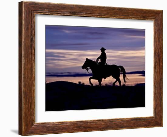 Cowboy on Horses on Hideout Ranch, Shell, Wyoming, USA-Joe Restuccia III-Framed Photographic Print