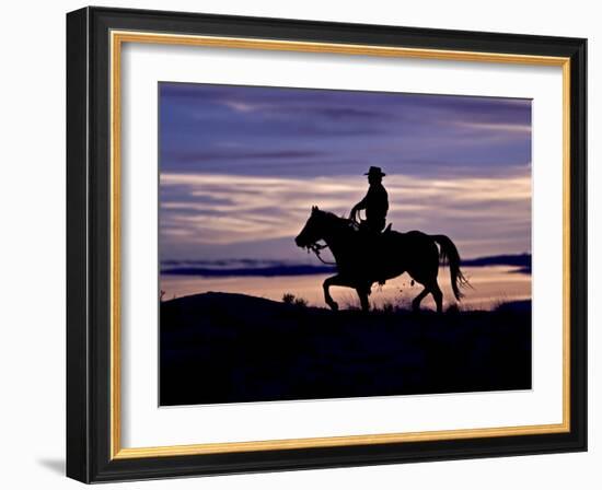 Cowboy on Horses on Hideout Ranch, Shell, Wyoming, USA-Joe Restuccia III-Framed Photographic Print