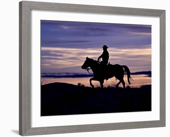 Cowboy on Horses on Hideout Ranch, Shell, Wyoming, USA-Joe Restuccia III-Framed Photographic Print