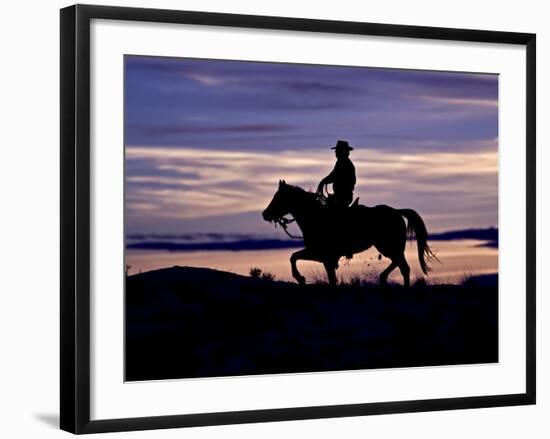 Cowboy on Horses on Hideout Ranch, Shell, Wyoming, USA-Joe Restuccia III-Framed Photographic Print