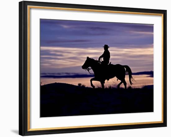 Cowboy on Horses on Hideout Ranch, Shell, Wyoming, USA-Joe Restuccia III-Framed Photographic Print