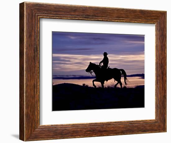 Cowboy on Horses on Hideout Ranch, Shell, Wyoming, USA-Joe Restuccia III-Framed Photographic Print