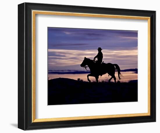 Cowboy on Horses on Hideout Ranch, Shell, Wyoming, USA-Joe Restuccia III-Framed Photographic Print