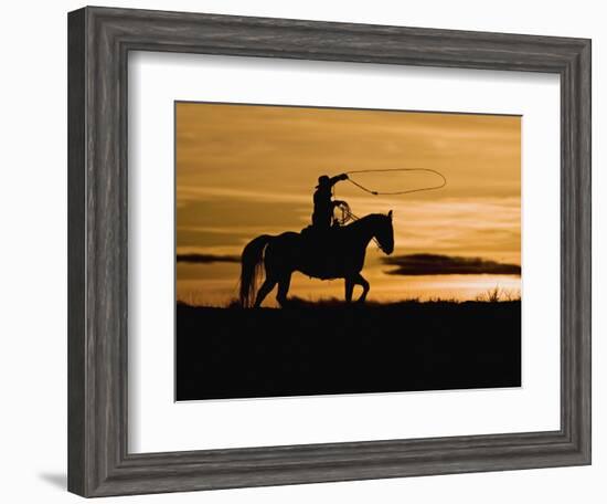 Cowboy on Horses on Hideout Ranch, Shell, Wyoming, USA-Joe Restuccia III-Framed Photographic Print