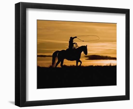 Cowboy on Horses on Hideout Ranch, Shell, Wyoming, USA-Joe Restuccia III-Framed Photographic Print