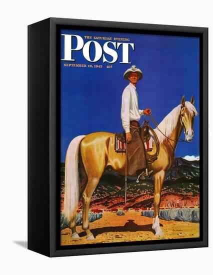 "Cowboy on Palomino," Saturday Evening Post Cover, September 18, 1943-Fred Ludekens-Framed Premier Image Canvas