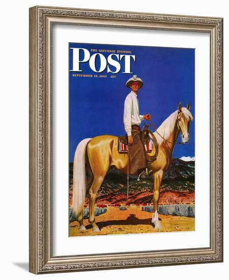 "Cowboy on Palomino," Saturday Evening Post Cover, September 18, 1943-Fred Ludekens-Framed Giclee Print