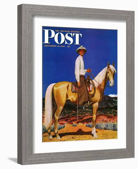 "Cowboy on Palomino," Saturday Evening Post Cover, September 18, 1943-Fred Ludekens-Framed Giclee Print