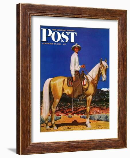 "Cowboy on Palomino," Saturday Evening Post Cover, September 18, 1943-Fred Ludekens-Framed Giclee Print