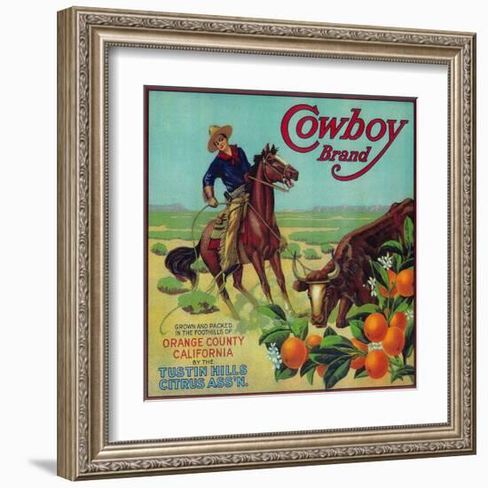 Cowboy Orange Label - Tustin, CA-Lantern Press-Framed Art Print