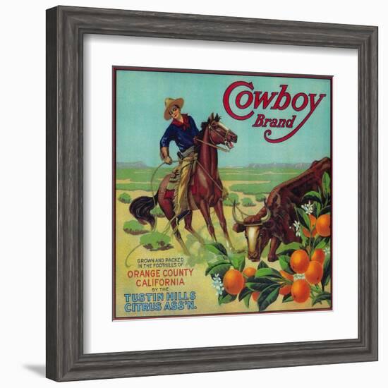 Cowboy Orange Label - Tustin, CA-Lantern Press-Framed Art Print