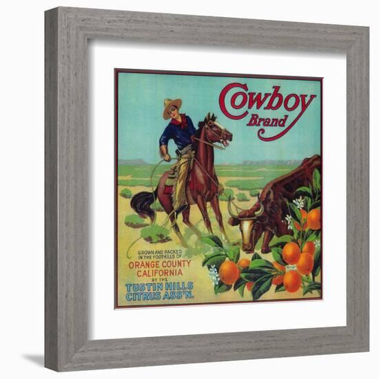 Cowboy Orange Label - Tustin, CA-Lantern Press-Framed Art Print