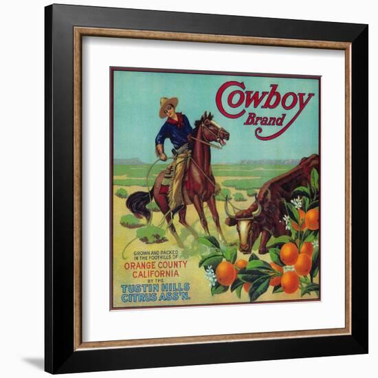 Cowboy Orange Label - Tustin, CA-Lantern Press-Framed Art Print