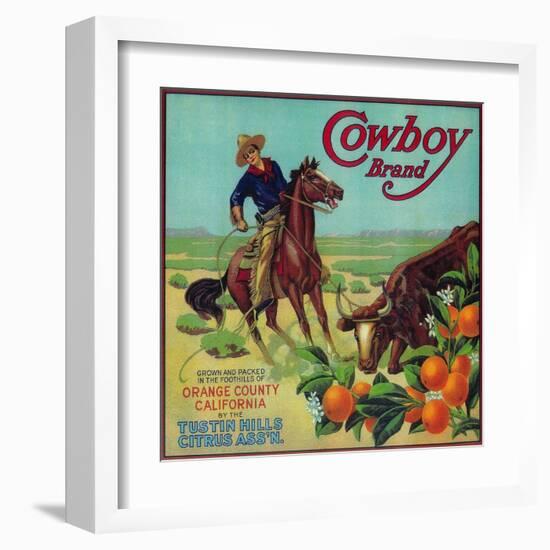 Cowboy Orange Label - Tustin, CA-Lantern Press-Framed Art Print