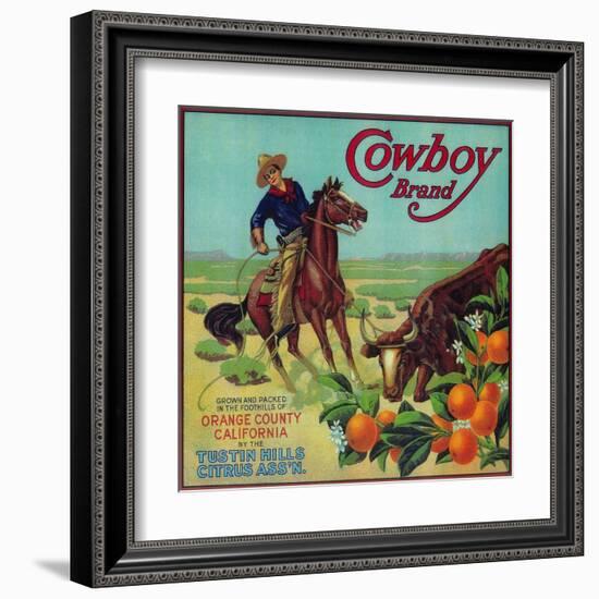 Cowboy Orange Label - Tustin, CA-Lantern Press-Framed Art Print