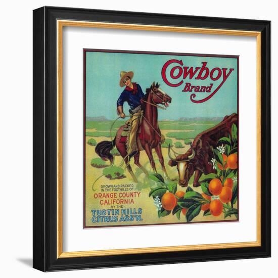 Cowboy Orange Label - Tustin, CA-Lantern Press-Framed Art Print