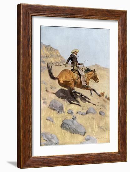 Cowboy Riding a Bronco on the Western Range-null-Framed Giclee Print