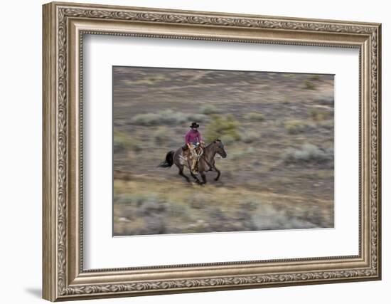 Cowboy Riding at Full Speed in Motion-Terry Eggers-Framed Photographic Print