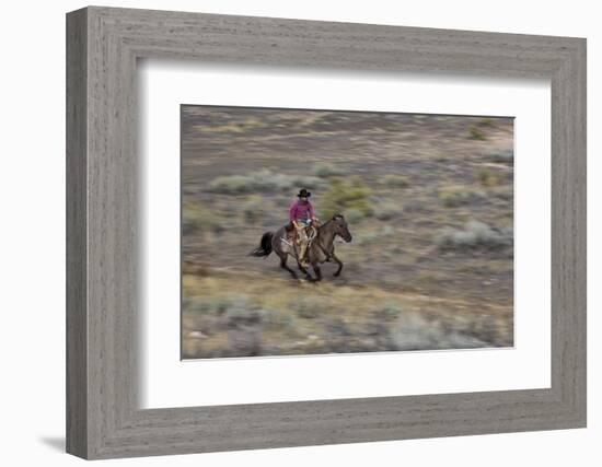 Cowboy Riding at Full Speed in Motion-Terry Eggers-Framed Photographic Print