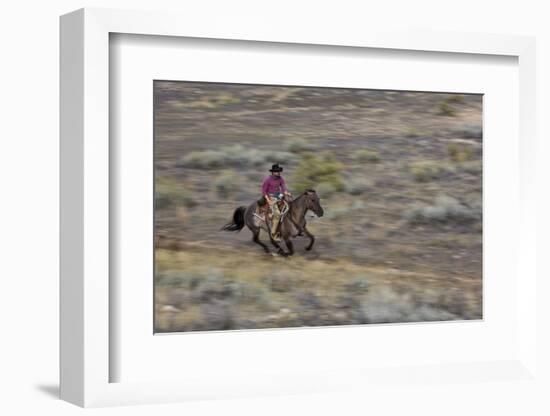 Cowboy Riding at Full Speed in Motion-Terry Eggers-Framed Photographic Print