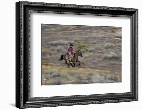 Cowboy Riding at Full Speed in Motion-Terry Eggers-Framed Photographic Print