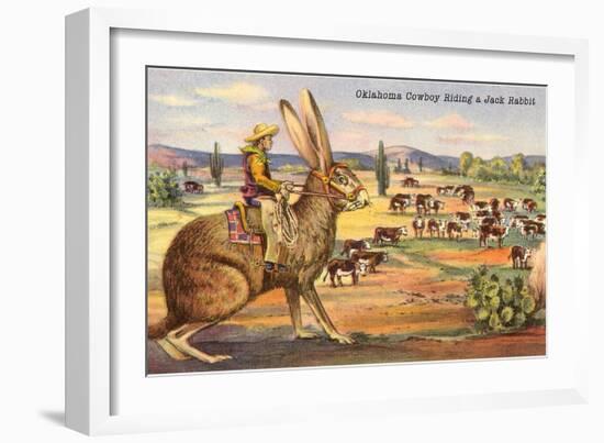 Cowboy Riding Giant Jackrabbit-null-Framed Art Print