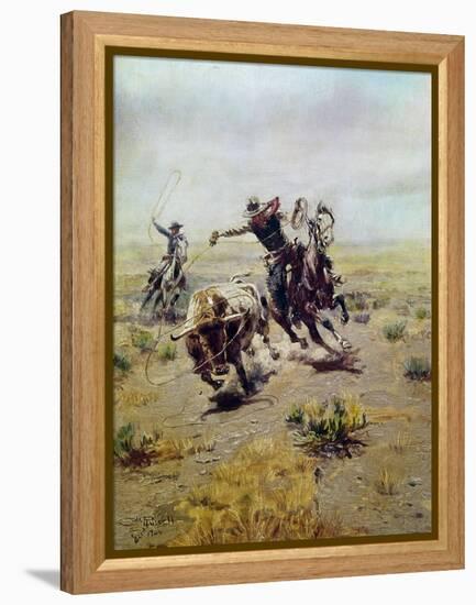 Cowboy Roping a Steer-Charles Marion Russell-Framed Premier Image Canvas