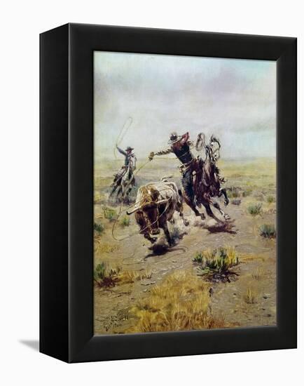 Cowboy Roping a Steer-Charles Marion Russell-Framed Premier Image Canvas